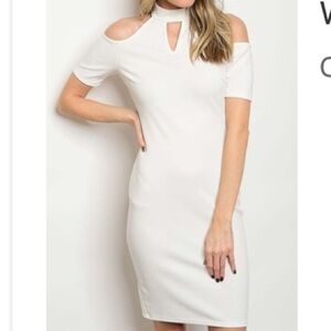 White Cut Out Cold Shoulder Cocktail Dress